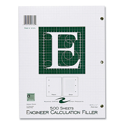 Roaring Spring Engineer Filler Paper, 3-Hole, Frame Format/Quad Rule (5 sq/in, 1 sq/in) 500 Sheets/Pack, 5/Carton (ROA95782CS)