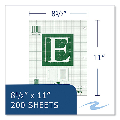 Roaring Spring Engineer Pad, (0.5" Margins), Quad Rule (5 sq/in, 1 sq/in), 200 Light Green 8.5 x 11 Sheets/Pad, 12/Carton (ROA95389CS)