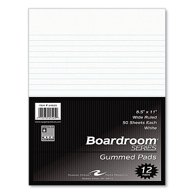 Roaring Spring Boardroom Gummed Pad, Wide Rule, 50 White 8.5 x 11 Sheets, 72/Carton (ROA24525CS)