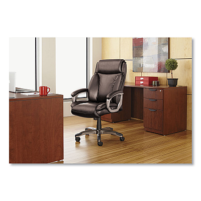 Alera Veon Series Executive High-Back Bonded Leather Chair, Supports Up to 275 lb, Black Seat/Back, Graphite Base (ALEVN4119)