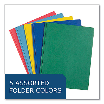 Roaring Spring Pocket Folder with 3 Fasteners, 0.5" Capacity, 11 x 8.5, Assorted Colors, 100/Carton (ROA54200CS)