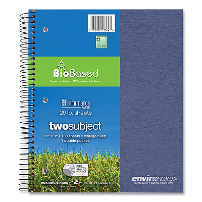 Roaring Spring Earthtones BioBased 2 Subject Notebook, Medium/College Rule, Randomly Assorted Covers, (100) 11 x 9 Sheets, 24/Carton (ROA13364CS)