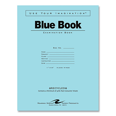 Roaring Spring Recycled Exam Book, Wide/Legal Rule, Blue Cover, (8) 11 x 8.5 Sheets, 500/Carton (ROA77609CS)