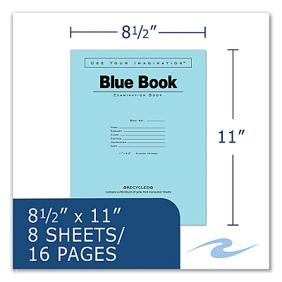 Roaring Spring Recycled Exam Book, Wide/Legal Rule, Blue Cover, (8) 11 x 8.5 Sheets, 500/Carton (ROA77609CS)