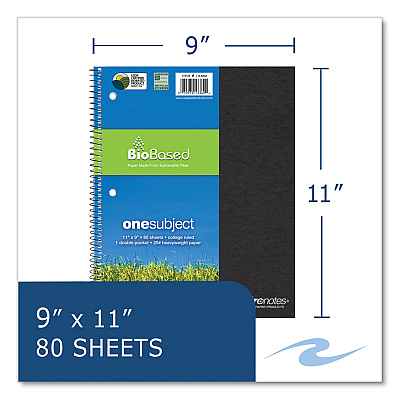 Roaring Spring Earthtones BioBased 1 Subject Notebook, Medium/College Rule, Randomly Assorted Covers, (80) 11 x 9 Sheets, 24/Carton (ROA13362CS)