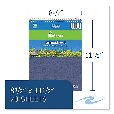 Roaring Spring Earthtones BioBased 1 Subject Notebook, Medium/College Rule, Assorted Covers, (70) 8.5 x 11.5 Sheets, 24/Carton (ROA13363CS)