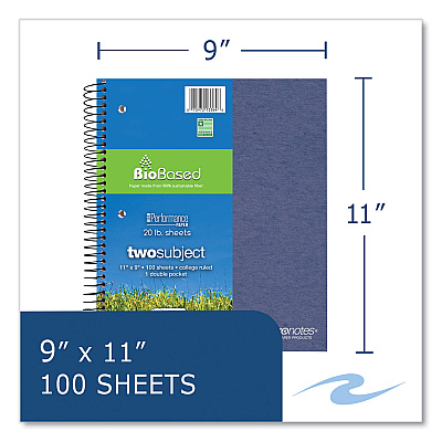Roaring Spring Earthtones BioBased 2 Subject Notebook, Medium/College Rule, Randomly Assorted Covers, (100) 11 x 9 Sheets, 24/Carton (ROA13364CS)