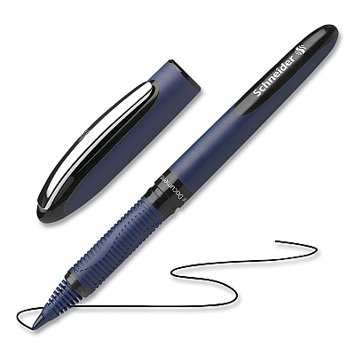 Schneider One Business Rollerball Pen, Stick, Fine 0.6 mm, Black Ink, Dark Blue/Black Barrel, 10/Box (RED183001)