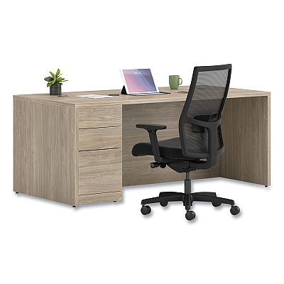 HON 10500 Series Single Full-Height Pedestal Desk, Left: Box/Box/File, 72" x 36" x 29.5", Kingswood Walnut (HON105896LLKI1)