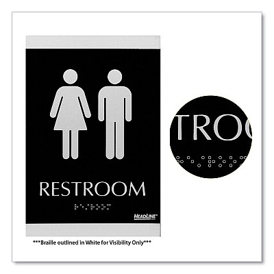 Headline Sign Century Series Office Sign, Men/Women Restroom, 6 x 9, Black/Silver (USS4249)