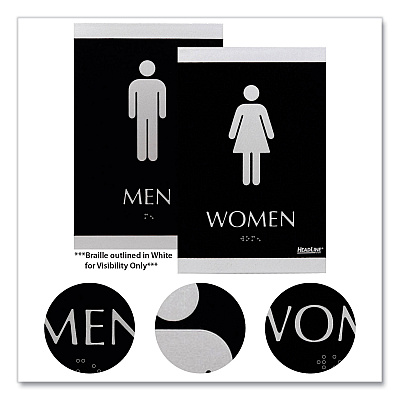 Headline Sign Century Series Office Sign, Men; Women, 6 x 9, Black/Silver (USS4248)
