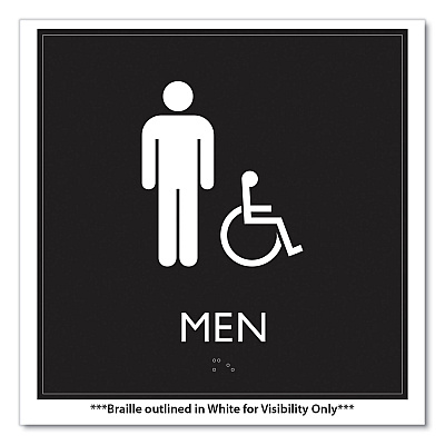 Headline Sign ADA Sign, Men Accessible, Plastic, 8 x 8, Clear/White (USS66915)