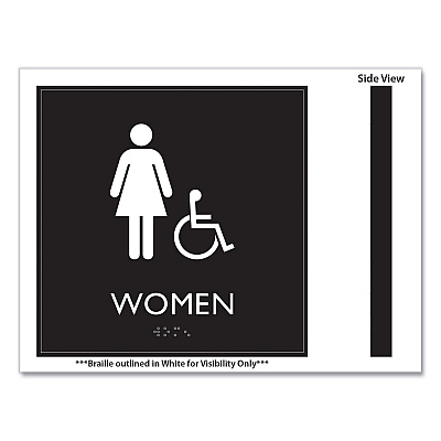 Headline Sign ADA Sign, Women Accessible, Plastic, 8 x8, Clear/White (USS66913)