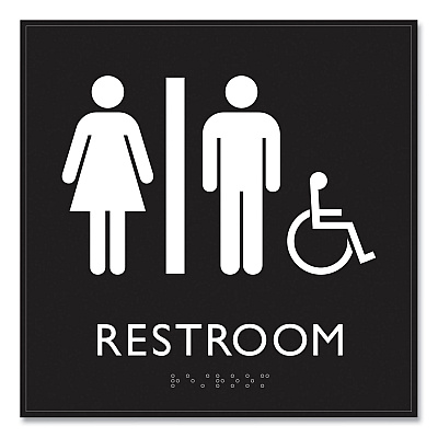 Headline Sign ADA Sign, Unisex Accessible Restroom, Plastic, 8 x 8, Clear/White (USS66911)