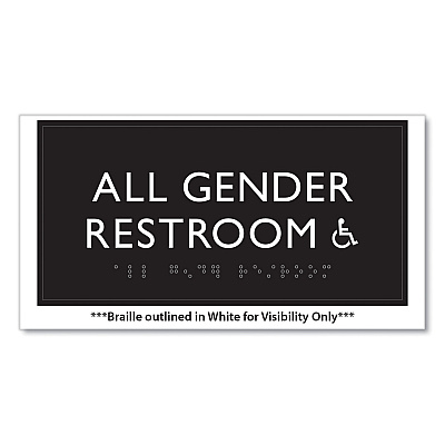 Headline Sign ADA Sign, All Gender Restroom Accessible, Plastic, 4 x 4, Clear/White (USS69921)