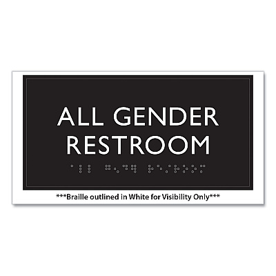 Headline Sign ADA Sign, All Gender Restroom, Plastic, 4 x 4, Clear/White (USS69920)