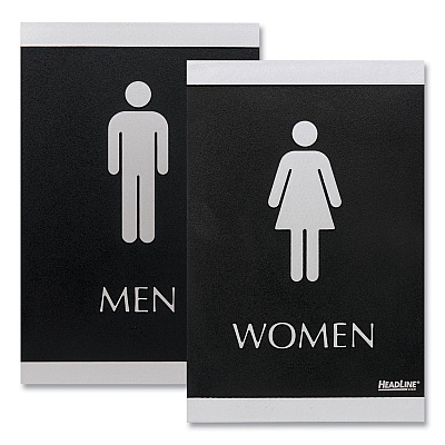Headline Sign Century Series Office Sign, Men; Women, 6 x 9, Black/Silver (USS4248)