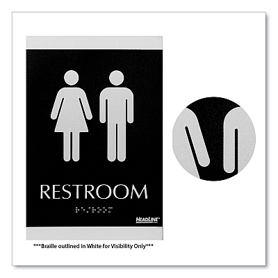 Headline Sign Century Series Office Sign, Men/Women Restroom, 6 x 9, Black/Silver (USS4249)