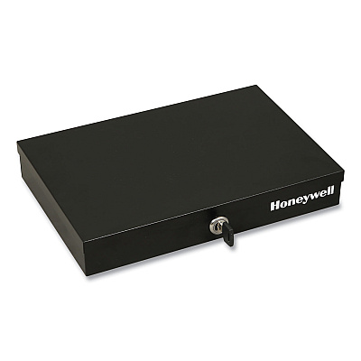 Honeywell Low Profile Cash Box,1 Bill, 5 Coin Slots, Key Lock, 11.6 x 8 x 1.9, Steel, Black (HWL6212)
