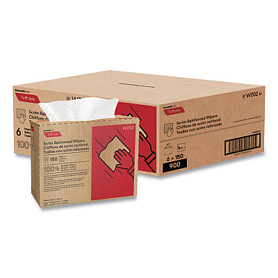 Cascades PRO Tuff-Job Scrim Reinforced Wipers, 4-Ply, 9.75 x 16.75, White, 150/Box, 6 Box/Carton (CSDW202)