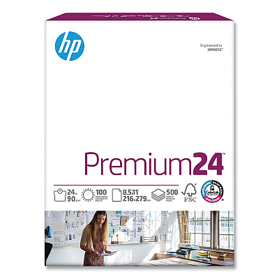 HP Premium24 Paper, 98 Bright, 24 lb Bond Weight, 8.5 x 11, Ultra White, 500 Sheets/Ream, 5 Reams/Carton, 64 Cartons/Pallet (HEW115300PLT)