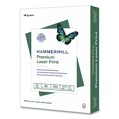 Hammermill Premium Laser Print Paper, 98 Bright, 28 lb Bond Weight, 8.5 x 11, White, 500/Ream, 8 Reams/Carton, 32 Cartons/Pallet (HAM125534PLT)
