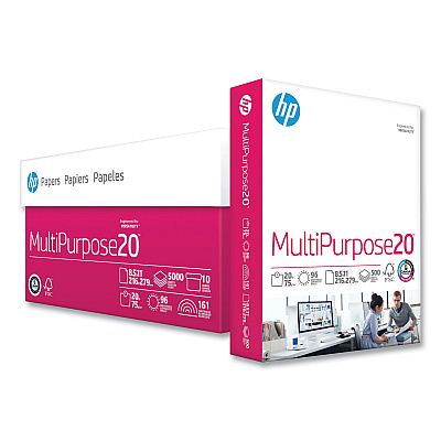 HP MultiPurpose20 Paper, 96 Bright, 20 lb Bond Weight, 8.5 x 11, White, 500 Sheets/Ream, 10 Reams/Carton, 40 Cartons/Pallet (HEW112000PLT)