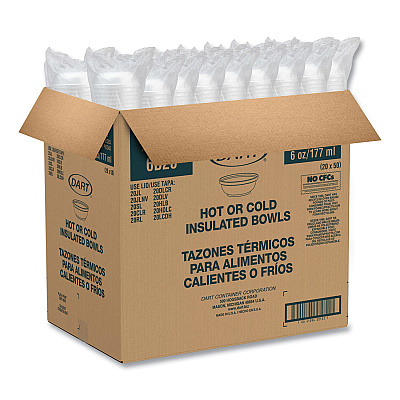 Dart Insulated Foam Bowls, 6 oz, White, 50/Pack, 20 Packs/Carton (DCC6B20)