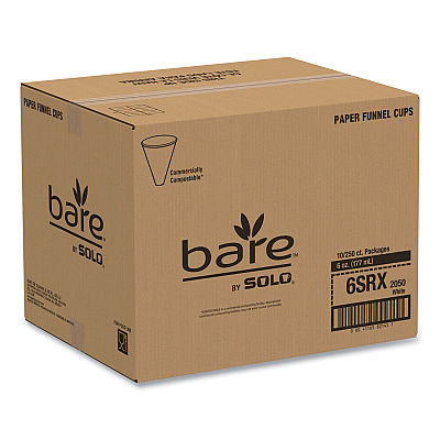 Solo Bare Eco-Forward Treated Paper Funnel Cups, ProPlanet Seal, 6 oz, 250/Bag, 10/Carton (SCC6SRX)