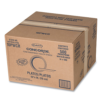 Dart Concorde Foam Plate, 10.25" dia, White, 125/Pack, 4 Packs/Carton (DCC10PWCR)