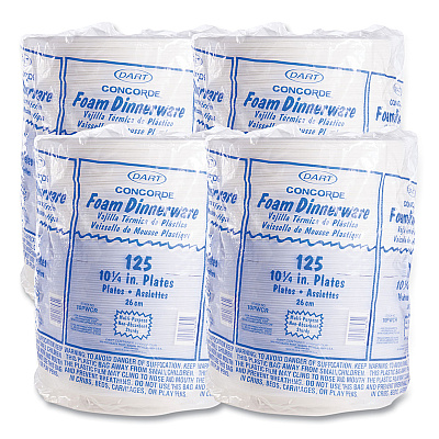 Dart Concorde Foam Plate, 10.25" dia, White, 125/Pack, 4 Packs/Carton (DCC10PWCR)