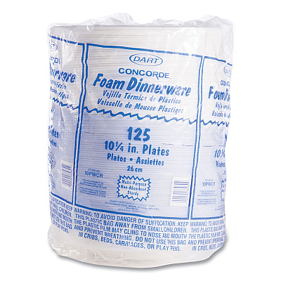 Dart Concorde Foam Plate, 10.25" dia, White, 125/Pack, 4 Packs/Carton (DCC10PWCR)