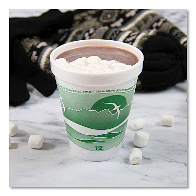 Dart Horizon Hot/Cold Foam Drinking Cups, 12 oz, Green/White, 25/Bag, 40 Bags/Carton (DCC12J16H)