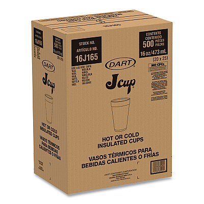 Dart Foam Drink Cups, 16 oz, White, 20/Bag, 25 Bags/Carton (DCC16J165)