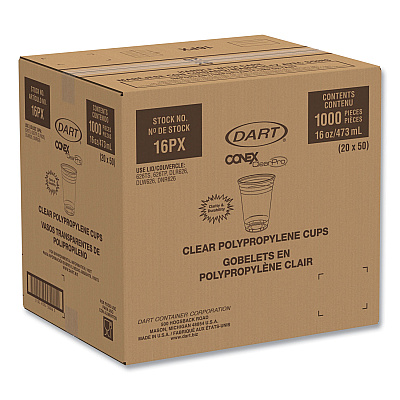 Dart Conex ClearPro Plastic Cold Cups, Plastic, 16 oz, Clear, 50/Pack, 20 Packs/Carton (DCC16PX)
