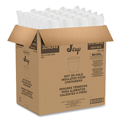 Dart Foam Containers, 32 oz, White, 25/Bag, 20 Bags/Carton (DCC32MJ48)