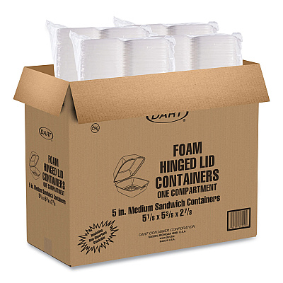 Dart Foam Hinged Lid Containers, 5.38 x 5.5 x 2.88, White, 500/Carton (DCC50HT1)