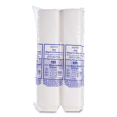 Dart Foam Hinged Lid Containers, 5.38 x 5.5 x 2.88, White, 500/Carton (DCC50HT1)