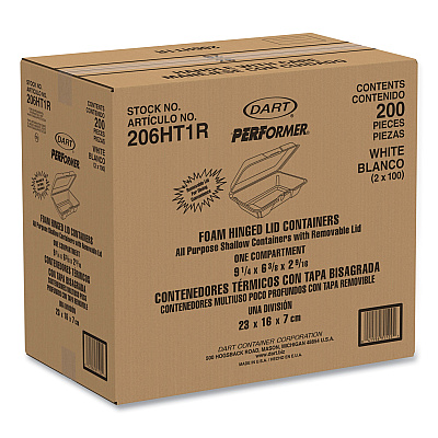 Dart Foam Hinged Lid Containers, 6.4 x 9.3 x 2.6, White, 200/Carton (DCC206HT1R)