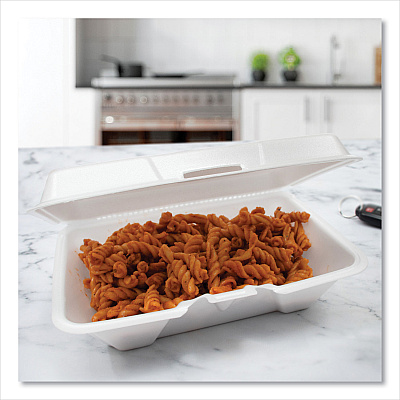 Dart Foam Hinged Lid Containers, 6.4 x 9.3 x 2.6, White, 200/Carton (DCC206HT1R)
