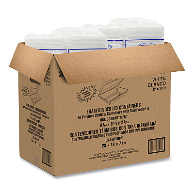 Dart Foam Hinged Lid Containers, 6.4 x 9.3 x 2.6, White, 200/Carton (DCC206HT1R)