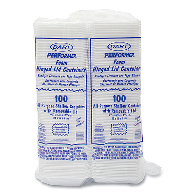 Dart Foam Hinged Lid Containers, 6.4 x 9.3 x 2.6, White, 200/Carton (DCC206HT1R)
