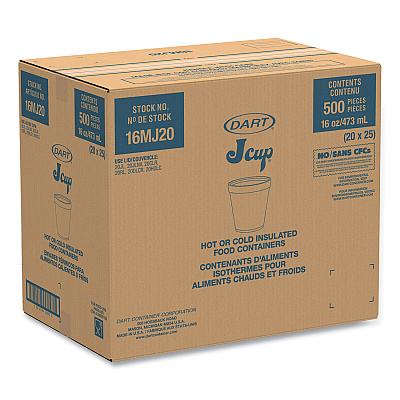 Dart Foam Containers, Squat, 16 oz, White, 25/Bag, 20 Bags/Carton (DCC16MJ20)