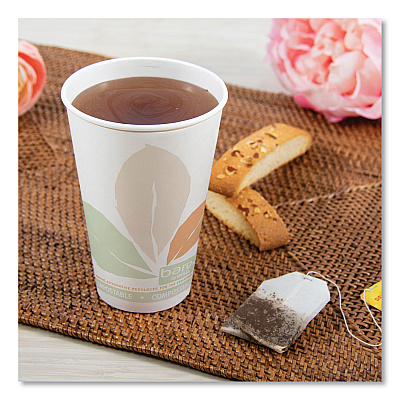 Solo Bare Eco-Forward PLA Paper Hot Cups, 16 oz, Leaf Design, White/Green/Orange, 1,000/Carton (SCC316PLABB)