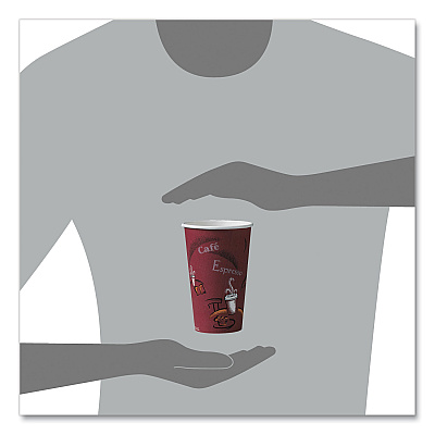 Solo Paper Hot Drink Cups in Bistro Design, 16 oz, Maroon, 50/Pack (SCC316SIPK)