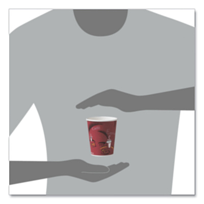 Solo Paper Hot Drink Cups in Bistro Design, 10 oz, Maroon, 50/Pack (SCC370SIPK)