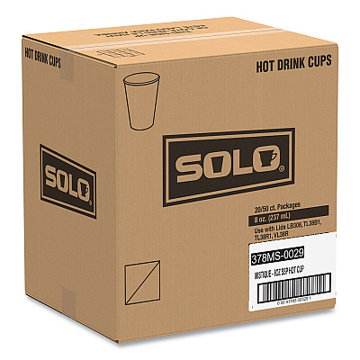 Solo Mistique Polycoated Hot Paper Cups, 8 oz, Printed, Brown, 50/ Sleeve, 20 Sleeves/Carton (SCC378MS)