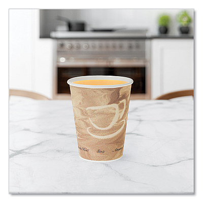 Solo Mistique Polycoated Hot Paper Cups, 8 oz, Printed, Brown, 50/ Sleeve, 20 Sleeves/Carton (SCC378MS)