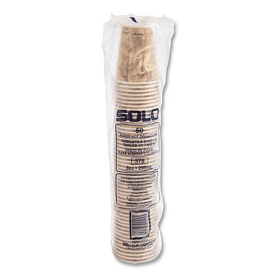 Solo Mistique Polycoated Hot Paper Cups, 8 oz, Printed, Brown, 50/ Sleeve, 20 Sleeves/Carton (SCC378MS)