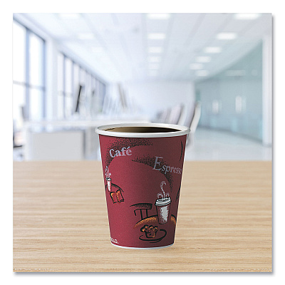 Solo Paper Hot Drink Cups in Bistro Design, 12 oz, Maroon, 50/Pack (SCC412SINPK)